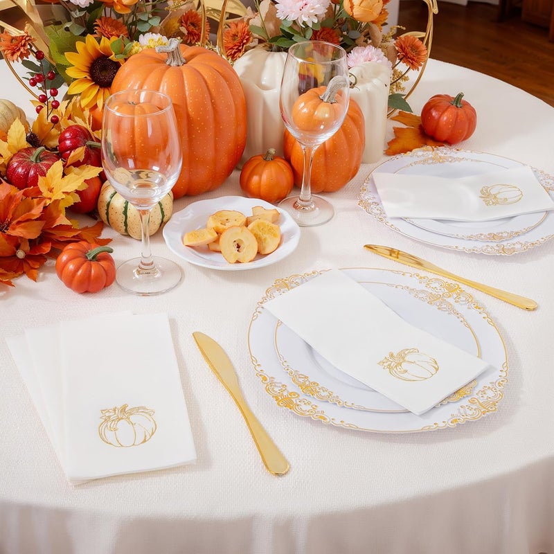 Joyido 50PCS Thanksgiving Pumpkin Napkins - Heavy Duty Fall Pumpkin Paper Napkins - Thanksgiving Disposable Hand Towels for Friendsgiving Table Decor Party Supplies - Image 5